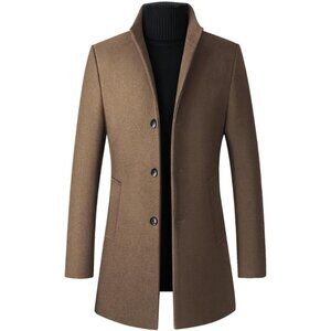Men's Khaki Trench Coat Coat Single Breasted Business Overcoat